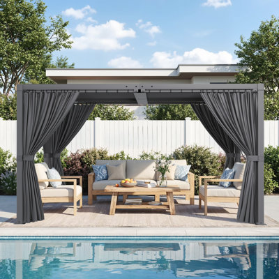 Pergola à persiennes en aluminium 10 'x 13' avec rideaux et toit réglable pour l'intimité du patio