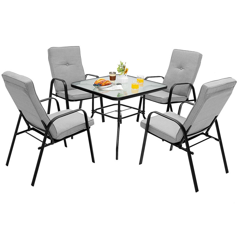 Baugus Steel Outdoor Stacking Dining Armchair with Cushion
