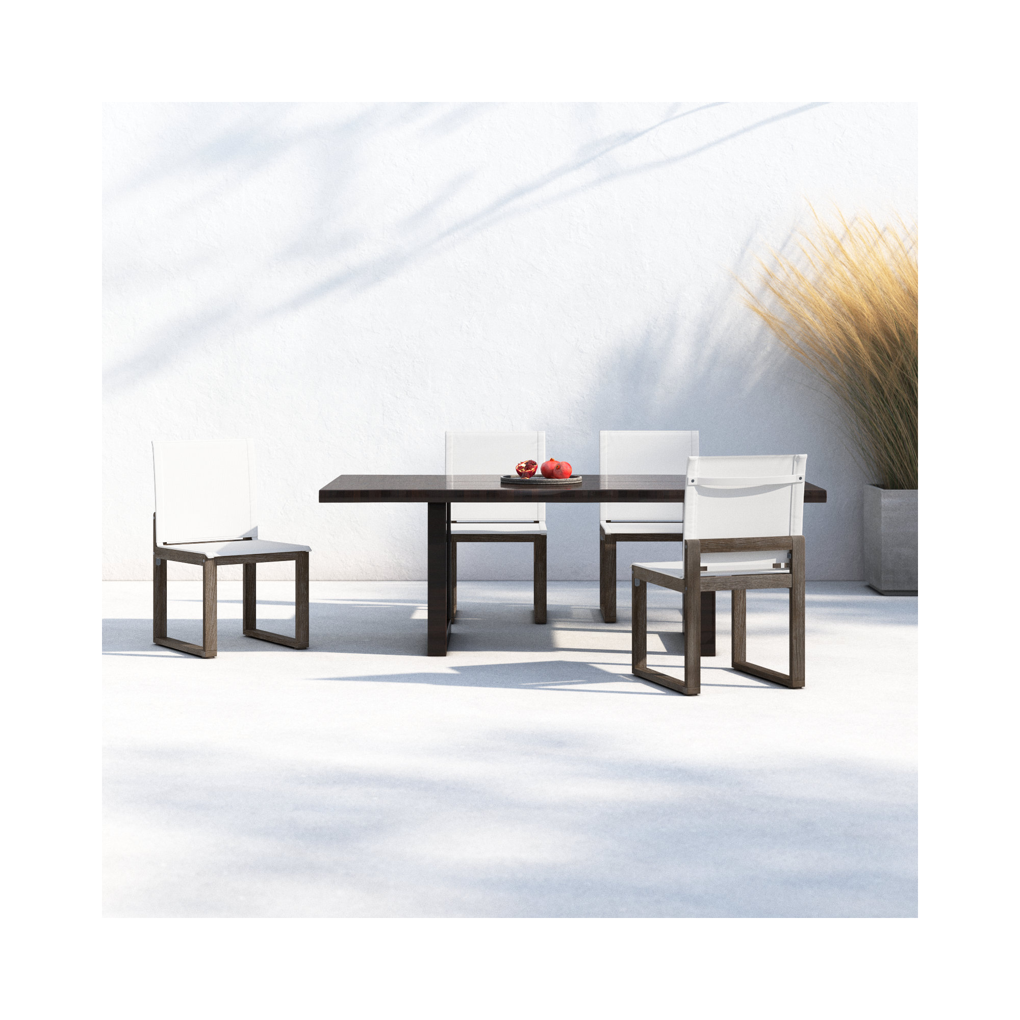 Harmond Wood Premium All-Weather Wicker Outdoor Dining Side Chair, Gray
