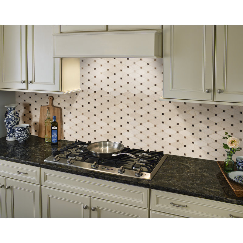 Crema Marfil Octagon 12 in. x 13 in. Polished Marble Mosaic Floor and Wall Tile