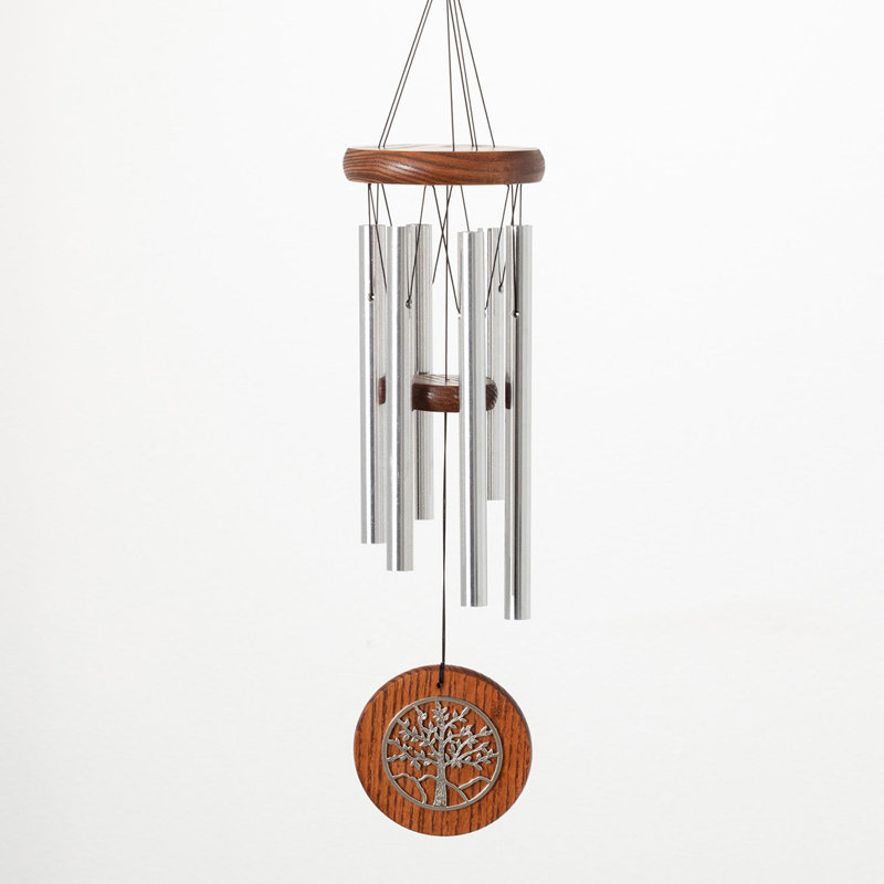 Teak and Silver Tree of Life Wind Chime, 17"