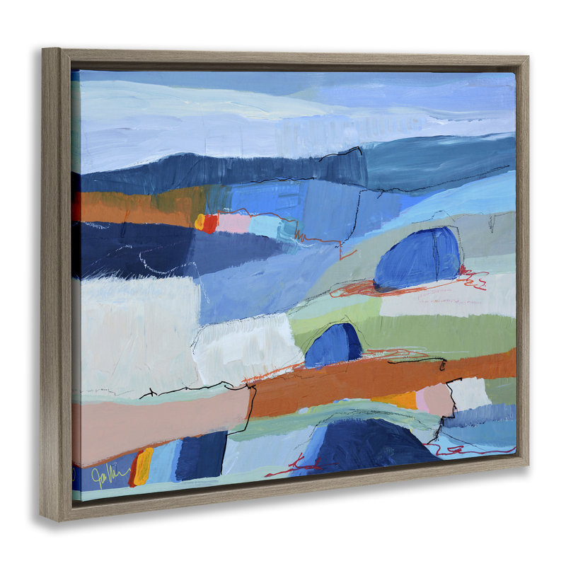 Art mural sur toile flottant, paysage par Expressive Colorfield, Cadre flottant orme Montalcino, H 17 po x l 21 po