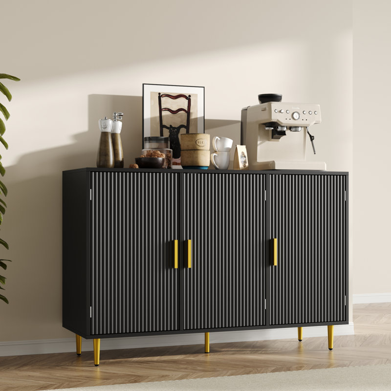 Sideboard Buffet Cabinet, Accent Coffee Bar Cabinet With 3 Doors, Entryway Cabinet For Living Room, Kitchen, Hallway, Black