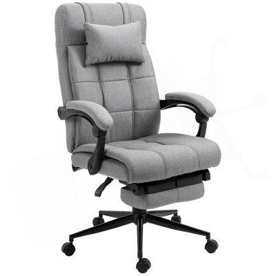 Vinsetto Executive Linen-Feel Fabric Office Chair High Back Swivel Task Chair With Adjustable Height Upholstered Retractable Footrest, Headrest And Padded Armrest, Light Grey