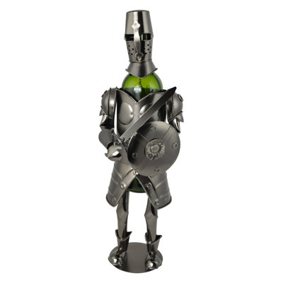 Silver Metal Knight Wine Bottle Holder