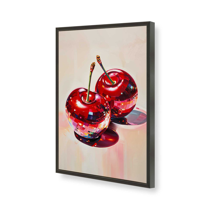 Imprimé cerises disco, H 17 po x l 13 po, Noir satiné