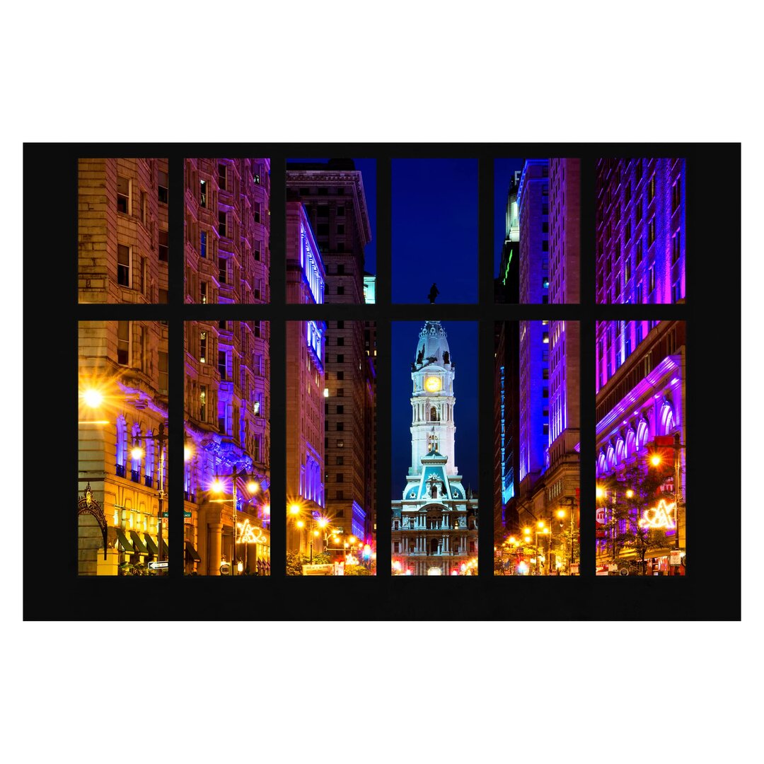 Matt Fototapete Fensterblick Philadelphia Rathaus bei Nacht 3,2 m x 480 cm