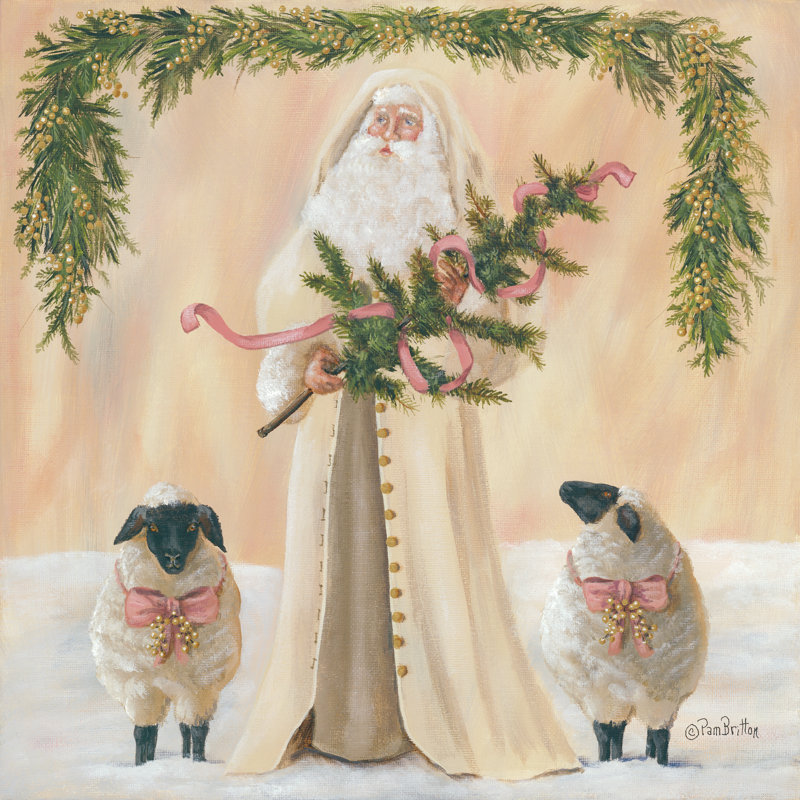 Un Noël doré - Peinture, H 12 po x l 12 po, Papier avec cadre simple noir, Oui