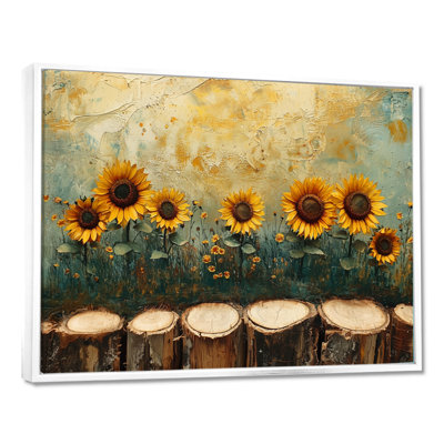 Dello Sunflowers Landscape Above Wood Slide III - Sunflowers, art mural