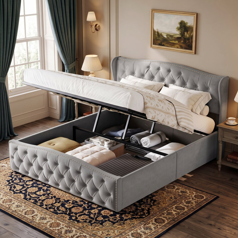 Lift Up Storage Bed Frame, Double (4'6), Grey