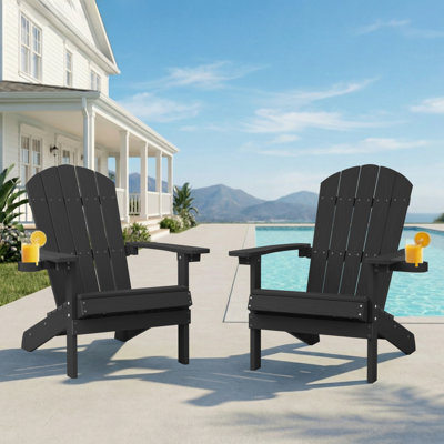Outdoor Adirondack Chair set of 2 with Cup Holder All-Weather HIPS Patio Chairs for Lawn, Garden, Fire Pit, Backyard