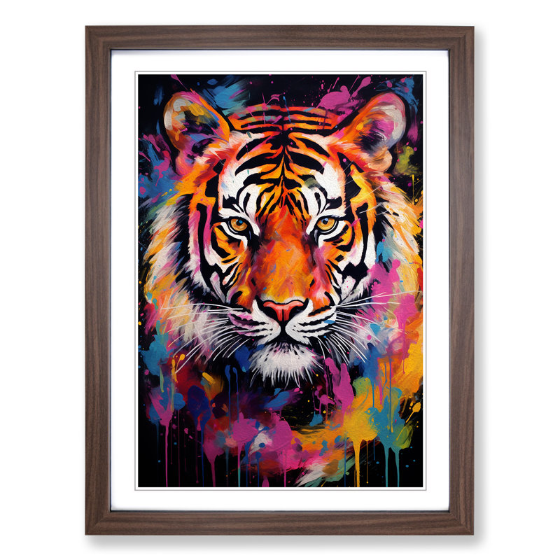 Tiger Colour Field No.2 - Single Picture Frame Rectangle Print on Wood, Walnut, 64cm H x 46cm W x 2cm D