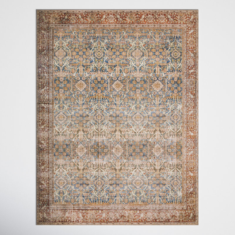 Pratt Oriental Area Rug in Ocean/Rust, Rectangle 5' x 7'6"