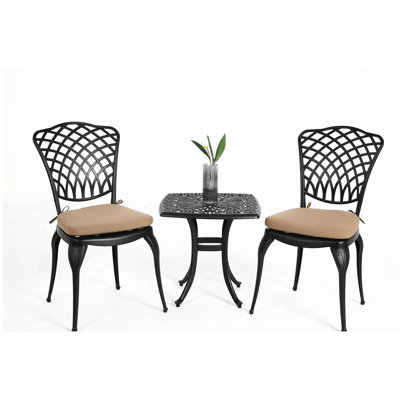 Bistro Set 3 Piece Rustproof Cast Aluminum Patio Furniture Sets 2 Chairs and 1 Round Table Outdoor, Garden, Patio,
 Balcony, with cushion black