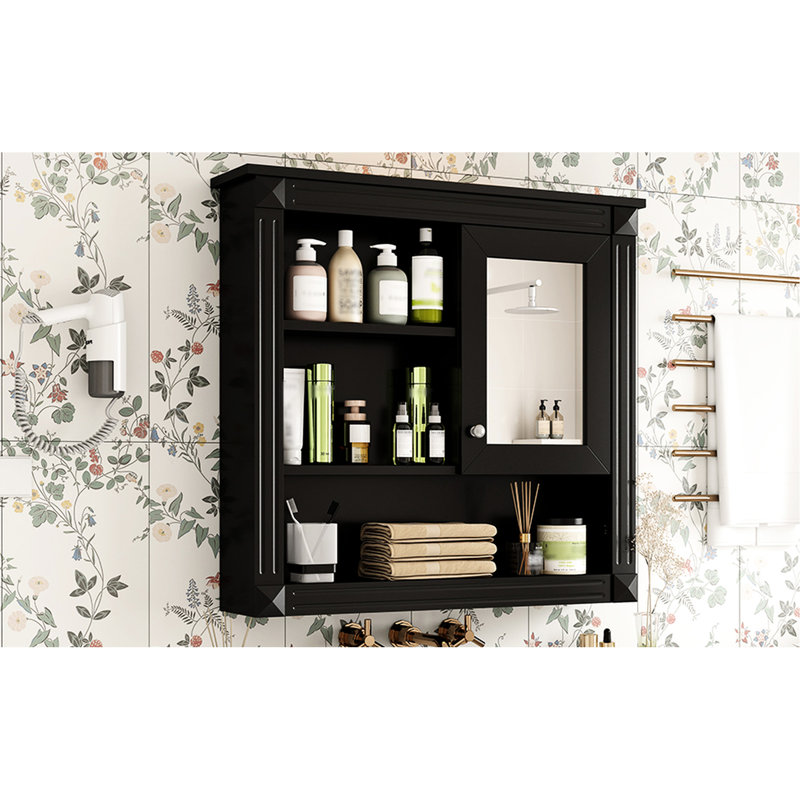 Armoire de salle de bain murale 32 "avec miroir, casier à pharmacie à 4 tablettes pour toilette, peu encombrant, étagère de rangement réglable pour articles