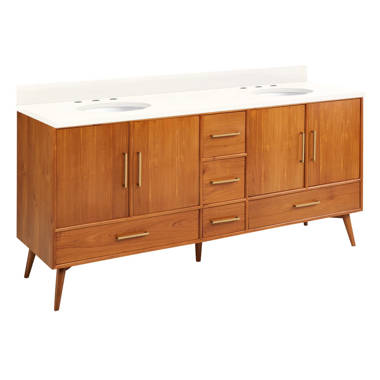 Mid Century Style 6' Bathroom Vanity Cabinet in Walnut Angled Leg Base Free  Shipping 