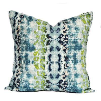 Blue And Green Ikat Pillow Cover