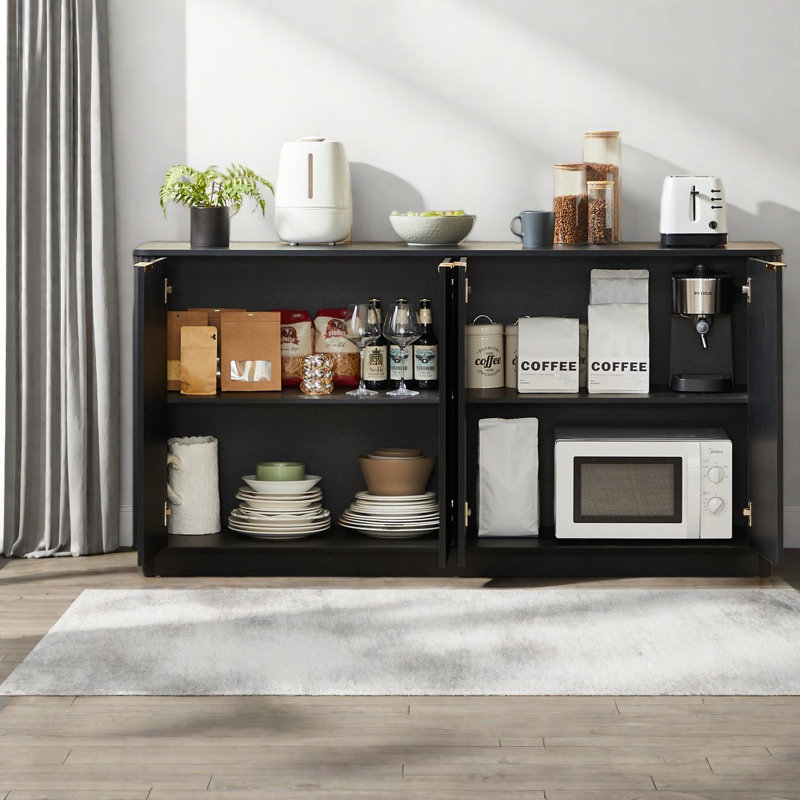 Buffets modernes en MDF noir avec rangement pour le divertissement à la maison et la salle à manger