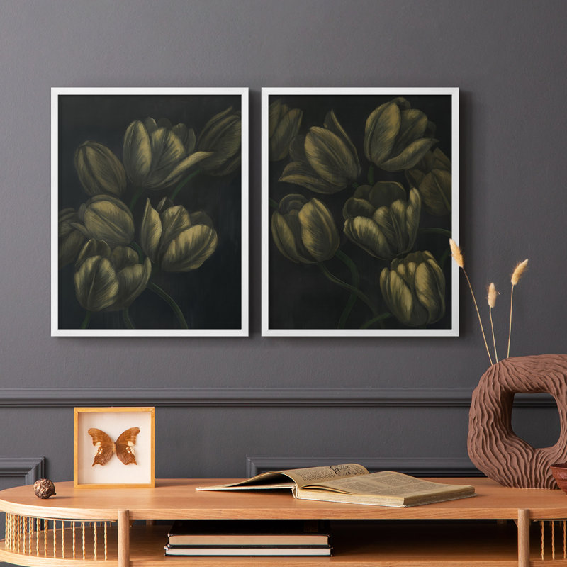 Impression encadrée de tulipes dorées I-Premium - prêt à être accroché - aucun clou requis - aucun clou requis, Blanc