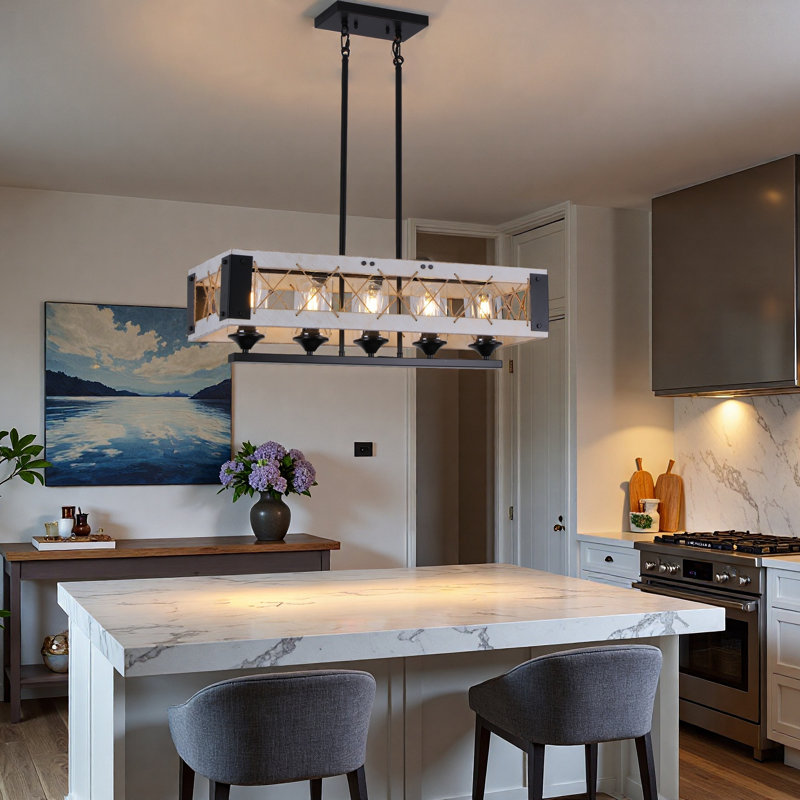 5-Light Farmhouse Chandelier with Adjustable Downrods, E26 Base, Industrial Pendant Ceiling Light for Dining Room & Kitchen Island
