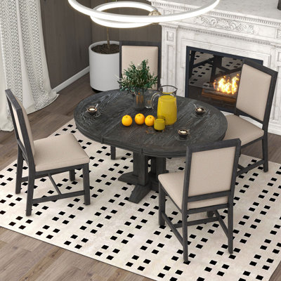Ensemble de salle à manger 5 pièces avec table ronde extensible et 4 chaises rembourrées pour la cuisine et la salle à manger