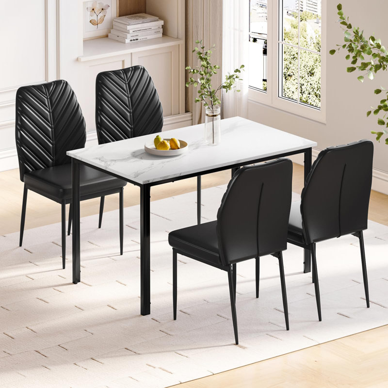 4 - Person Dining Set, White, Black