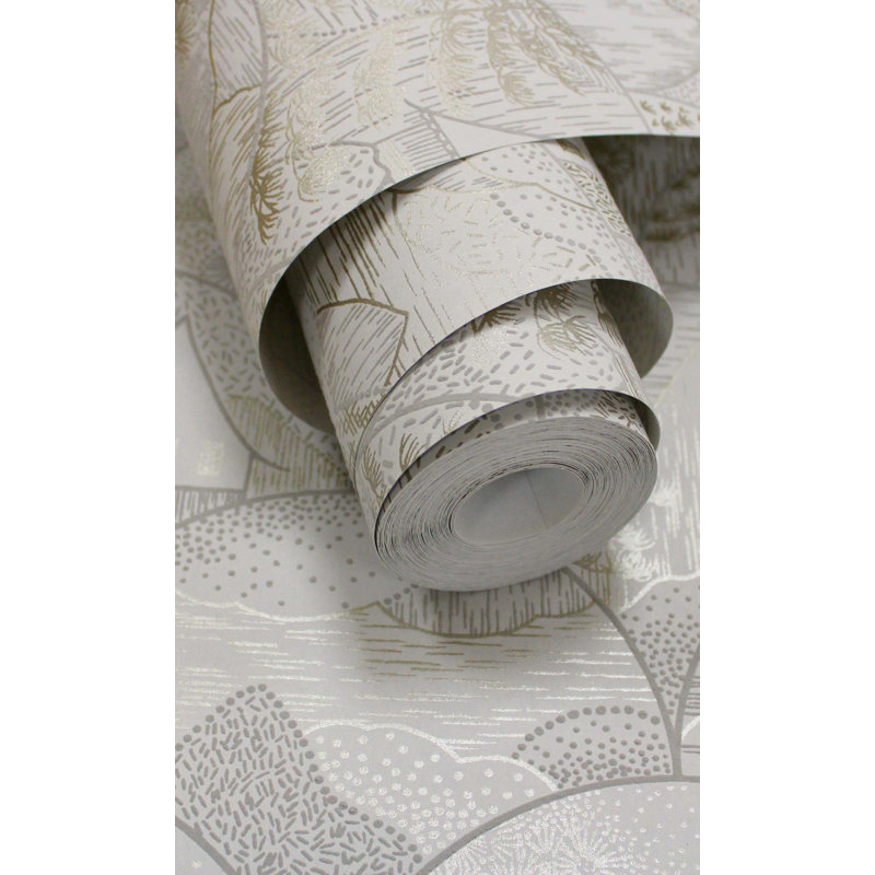 Demetro Plum Tropical 33' L x 21" W Texture Wallpaper Roll, Cream