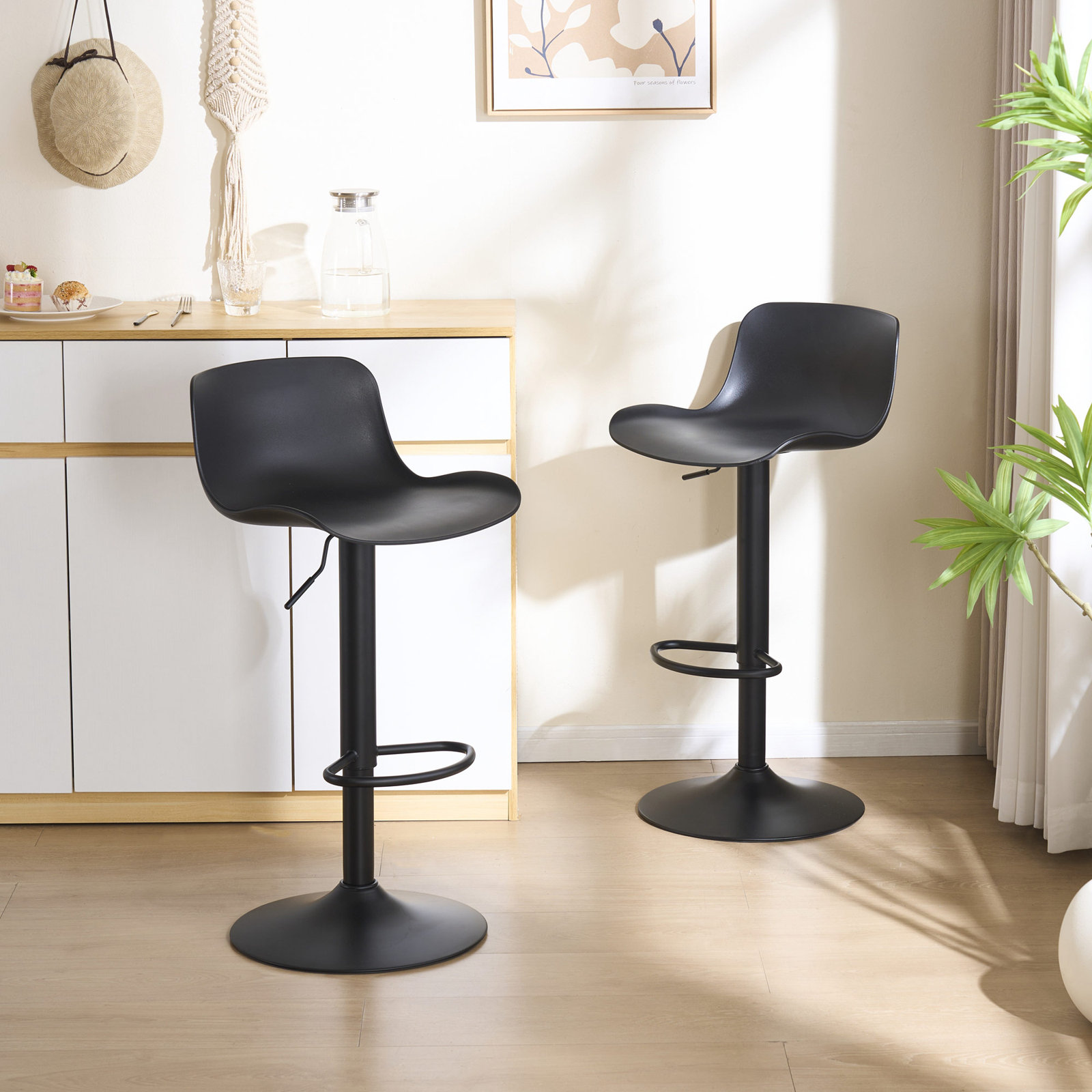 Meli Swivel Bar Stool, Black