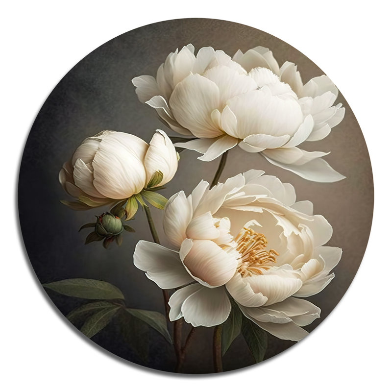Pivoine fleur IV - Décoration murale ronde en métal, H 23 po x l 23 po