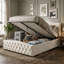 UK & EU Sizes Velvet Ottoman Bed Frame with Hydraulic Gas Lift Storage, Diamond Tufted Wave Wingback Upholstered Platform Bed with Nailhead Trim, Grey/Beige-1008854529-1009598061