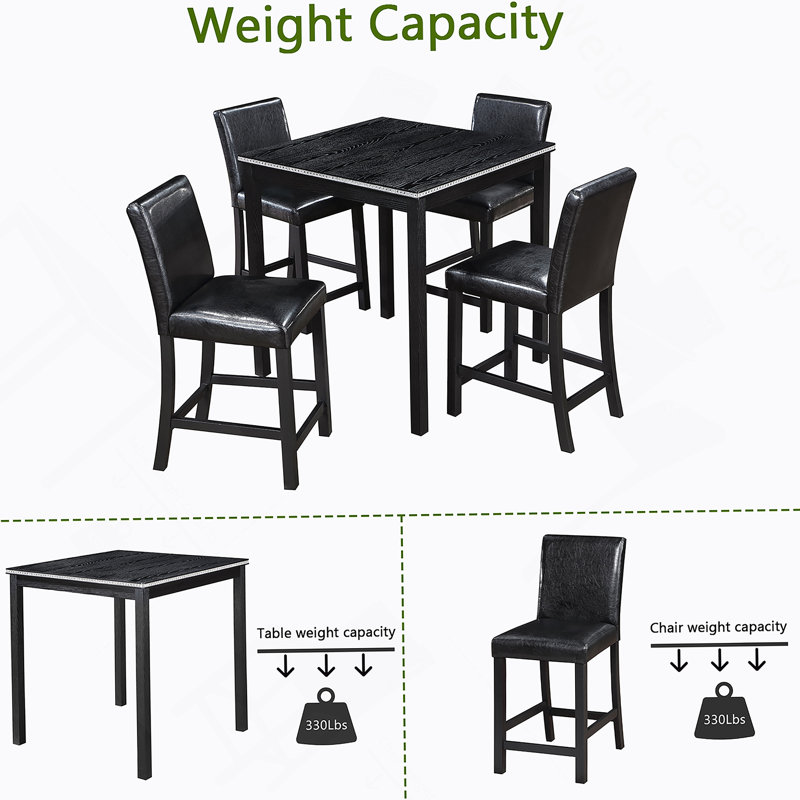 5 Piece Counter Height Table Set, Kitchen Table Set With Square Table, Counter Height Dining Table