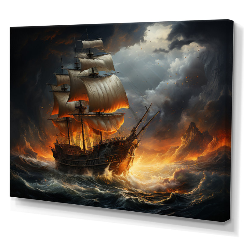 «Stormy Seas», art mural pirate, H 16 po x l 32 po x P 1 po, Toile tendue