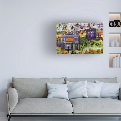 Wrapped Canvas Wall Art - Julie Pace Hoff 'Halloween Witches Flight School' Wall Art for Living Room, Bedroom, or Office Décor  - 16x24