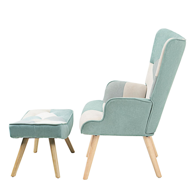 Chaise d'appoint moderne avec repose-pieds, Bleu