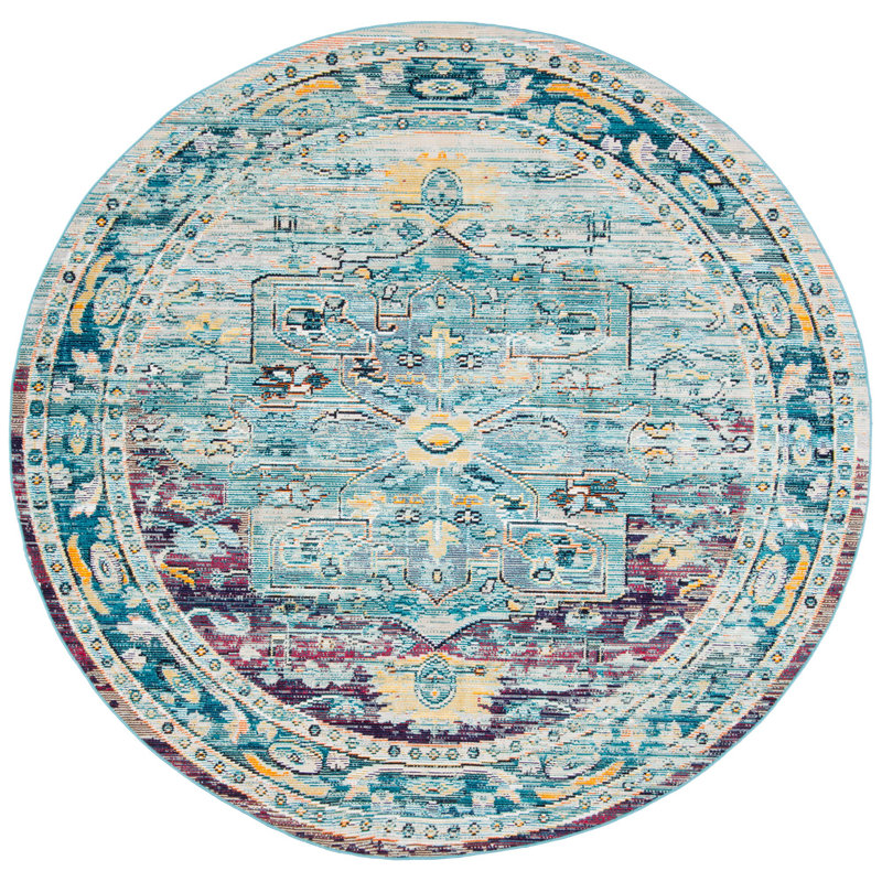 Tapis bleu sarcelle / mauve Lavine, Rond 5 pi