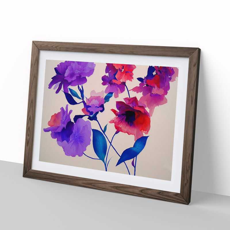 Impressive Flowers - Single Picture Frame Painting, 34cm H x 46cm W x 2cm D, Walnut