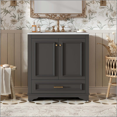 Meuble-lavabo 30 po avec détails sculptés et tiroir français