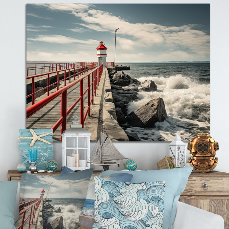 Pier Whispering Waves II - Coastal Pier Wall Decor, H 12 po x l 20 po x P 1 po, Toile tendue