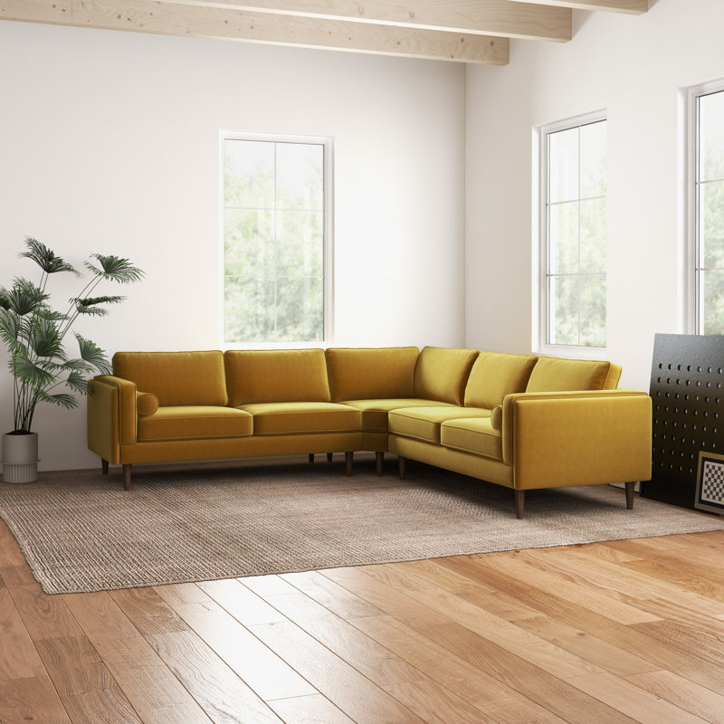 Elberon 3 - Piece Modern Living Room Symmetrical Corner Sofa, Gold Velvet