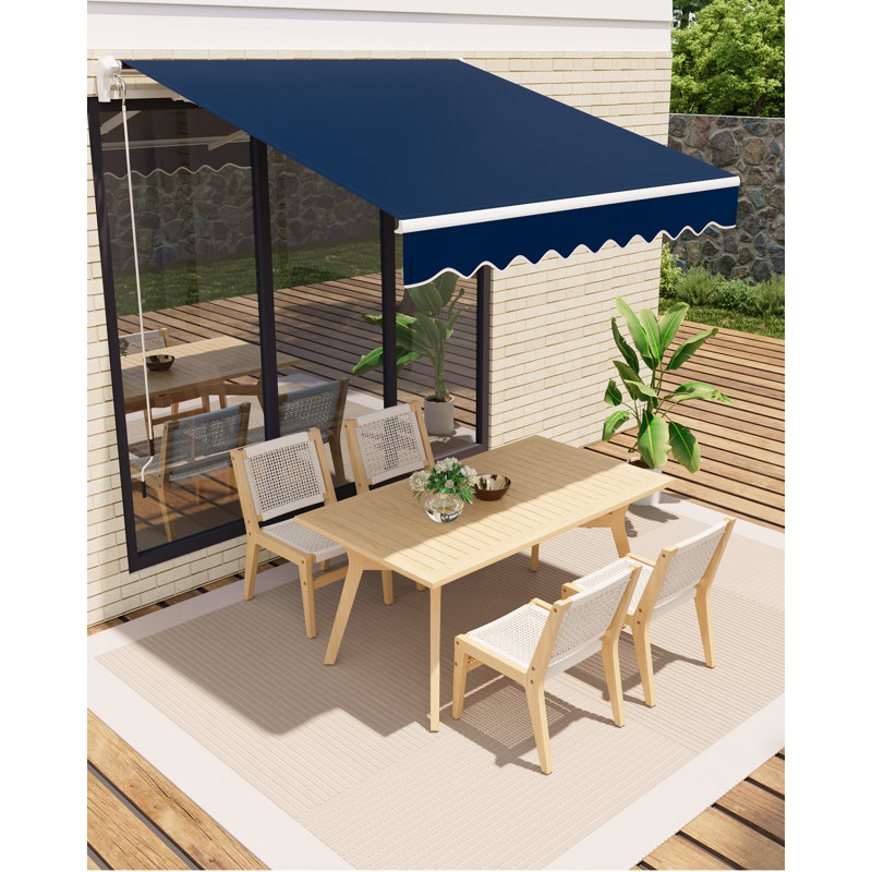 Auvent rétractable à manivelle 10 x 8 pi, auvent extérieur imperméable recouvert de PA, structure en aluminium antirouille, angle réglable de 40 à 100 °, pour patio, balcon, café, véhicule récréatif, bleu marine