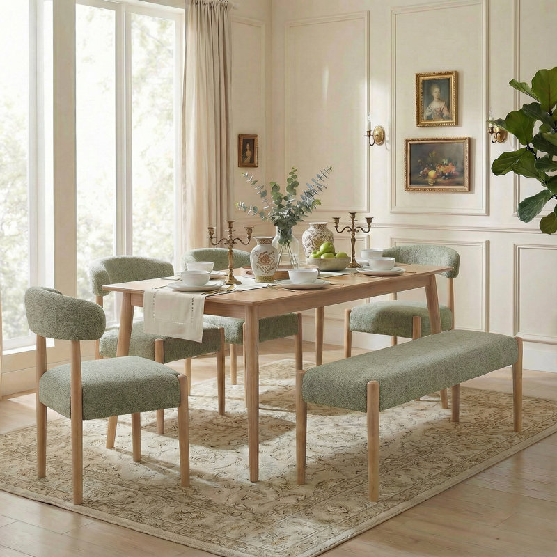 5-Piece Upholstered Side Dining Chair & Bench, Green