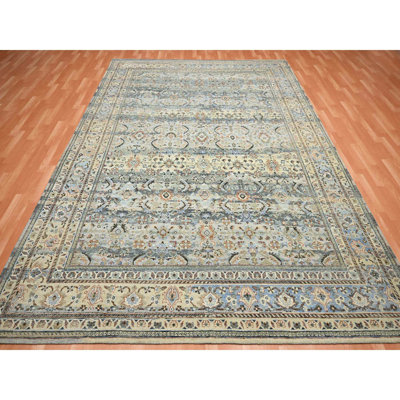 Tapis oriental noué à la main 9 pi x 12 pi, motif persan Abrash, 100% laine pure, velours zéro, rasage bas