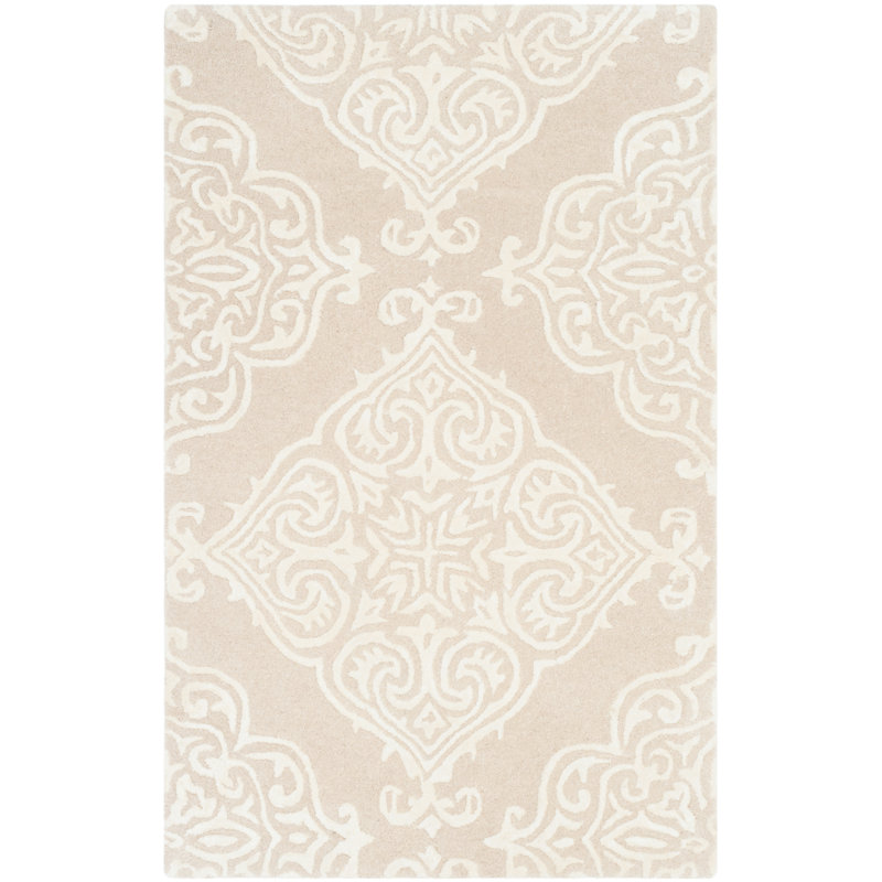 Bernon Hand Tufted Viscose/Wool Damask Rug in Beige, Rectangle 2' x 3'
