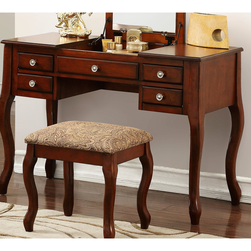 Tabouret de meuble-lavabo de chambre à coucher, couleur cerise, style moderne, siège confortable, placage de peuplier avec finition, panneau rabattable, bois d'hévéa