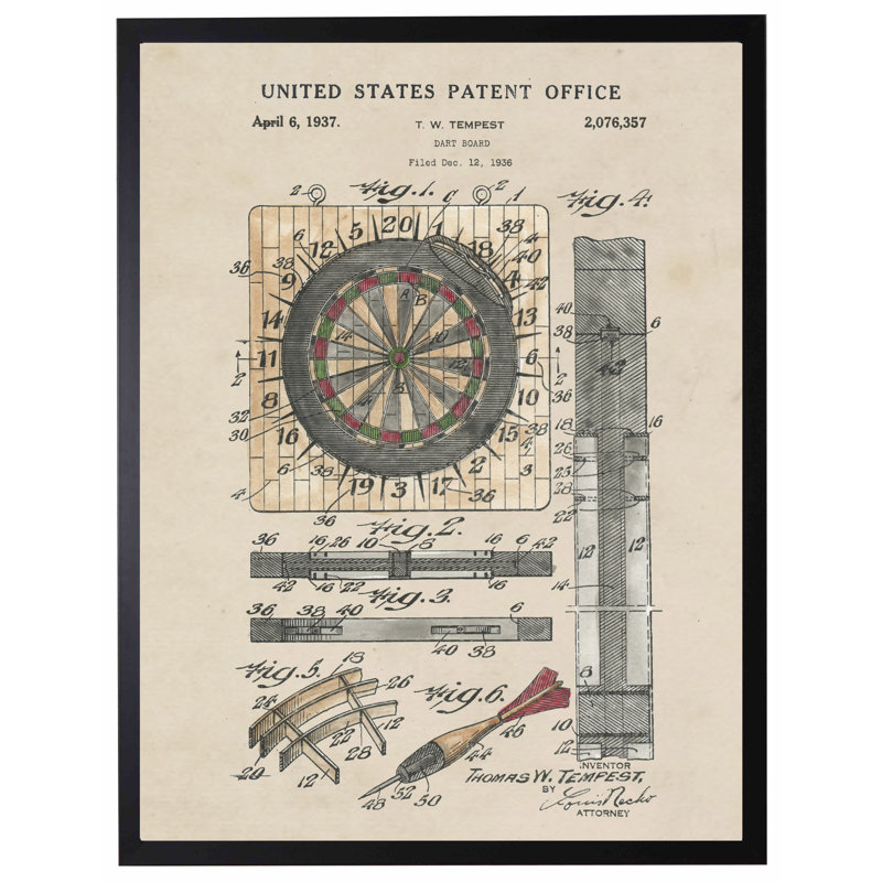 Dart Board Patent in Black Frame