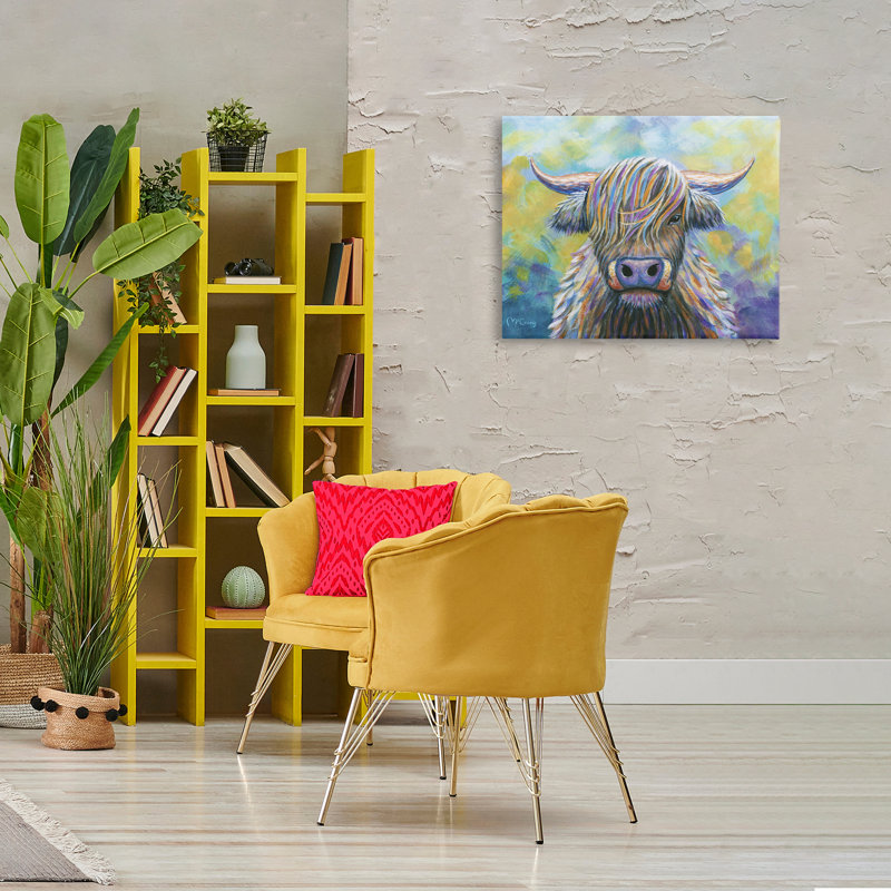 Art mural sur toile Highland Cow, par Jadei, H 24 po x l 30 po