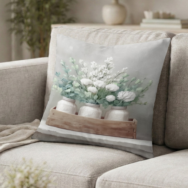 Coussin rustique pivoines de style ferme - Coussin décoratif champêtre, H 16 po x l 16 po
