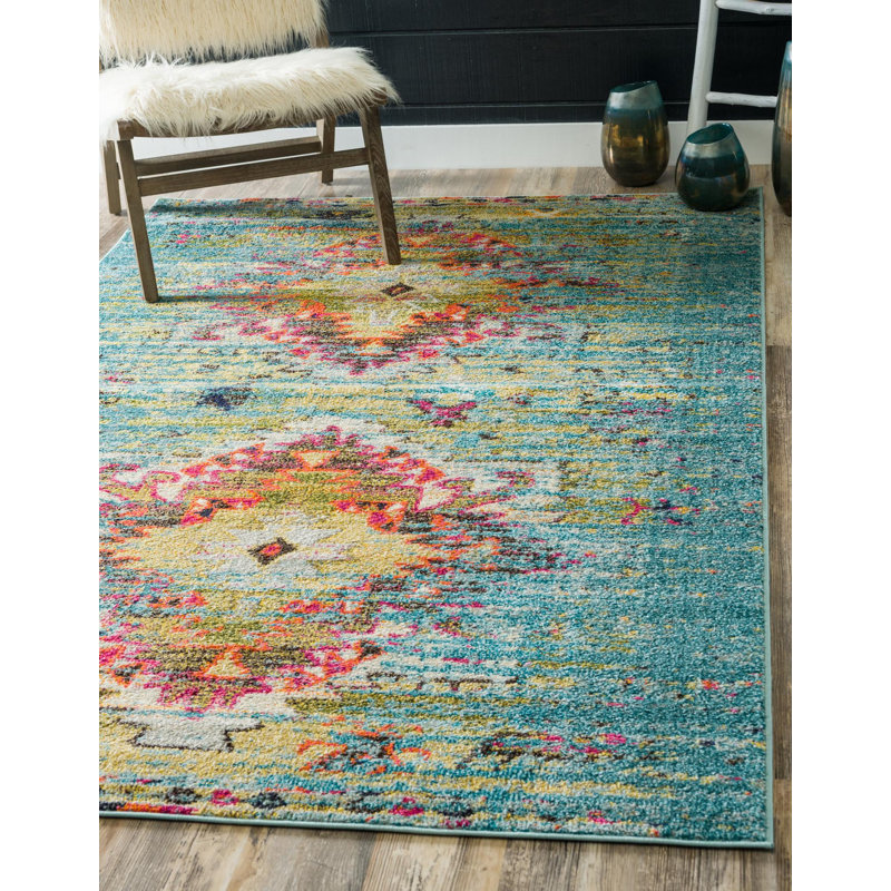 Tapis turquoise Jahanna, Rectangle 6 pi 1 po x 9 pi