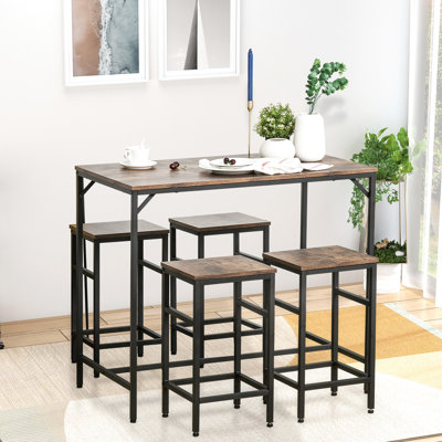5 brun rustique industriel et peu encombrant pour la cuisine et la salle à manger avec 4 tabourets, brun, et
