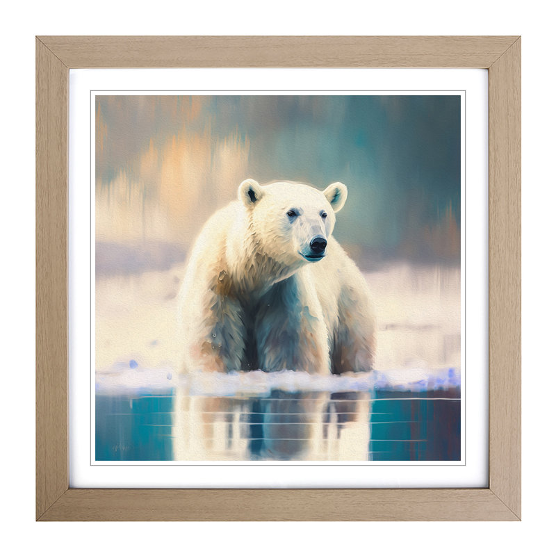 Polar Bear Impressionism - Single Picture Frame Print on Wood, Oak